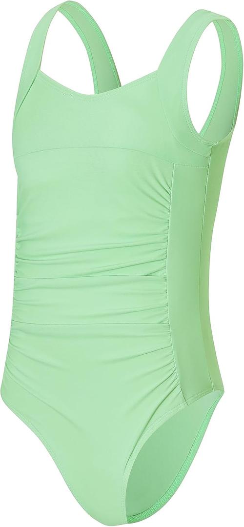 Girls One Piece Swimsuit Ruffled Teen Girl Swimsuit Size 6-16Y Wide Straps Girls' Swimwear for Bathing Suits Yizuoding003 (12 Years, Mint Green)