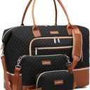 CLOKARS Weekender Bags for Women, Travel Duffle Bag Carry On Overnight Bag with Cosmetics Bag and Crossbody Purse for Gym Hospital, Gifts for Women, Black Brown