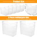 Qunclay 6 Plastic Freezer Organizer Bins with Wheel Set Clear Tall Narrow Kitchen Pantry Organizer Snack Storage Containers for Office Refrigerator(10 x 13.3 x 6.7inches)