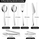 14PCS Serving Utensils - Hostess Serving Utensils Set, Premium Stainless Steel 8.7 inch Serving Utensils, Slotted Spoons, Fork, Tongs, Cake Pie Server for Buffet, Wedding, Dinner (Silver)
