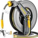 GLAHODEN Double Arm Air Hose Reel 50 ft Retractable, 1/2 in Hybrid Hose Heavy Duty Steel Professional Air Compressor Hose Reel with 5 ft Lead in Max 300PSI Auto Rewind Quick Coupler Swivel Fitting