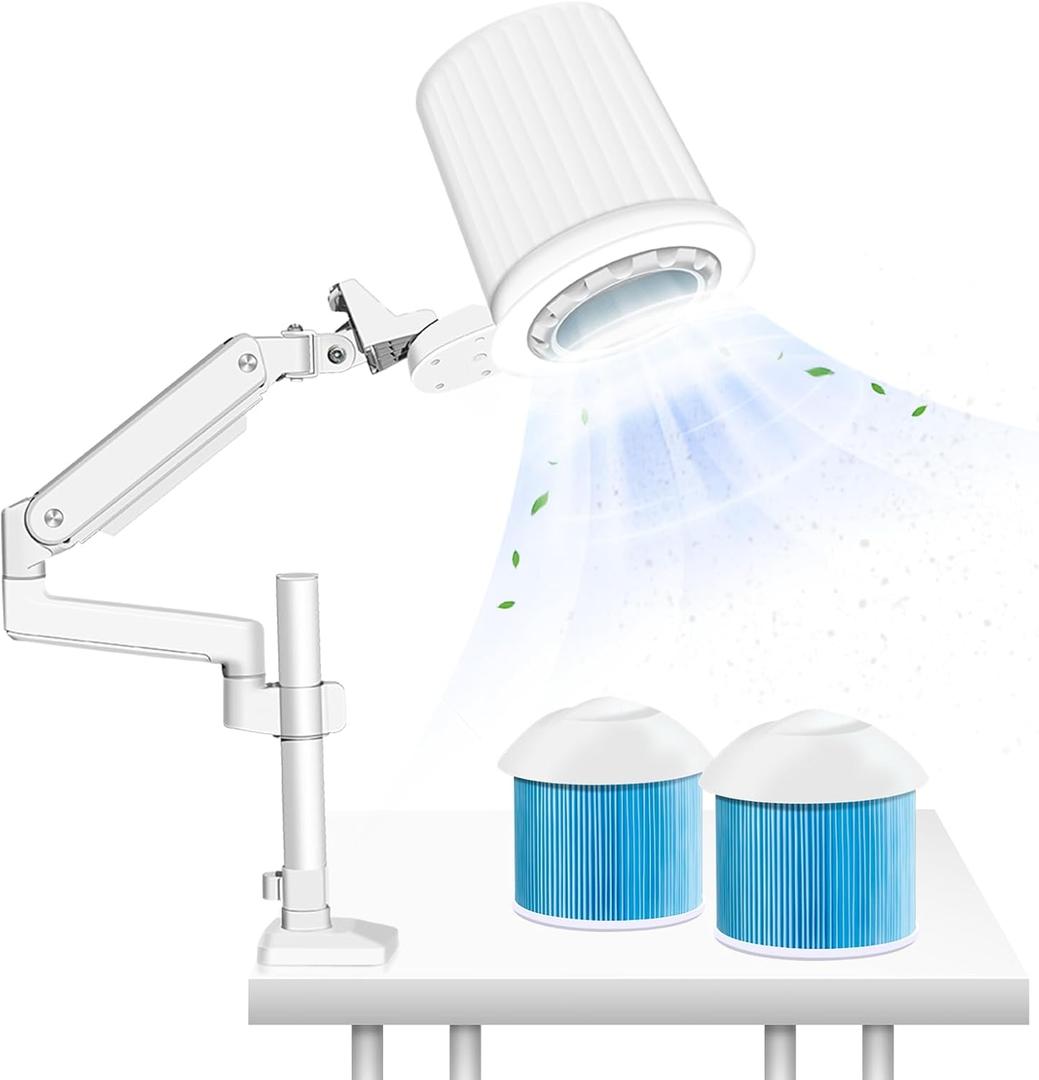 Pedicure Nail Dust Collector Quiet, 80W Professional Manicure Vacuum Cleaner Nails Tech Acrylic Dust Extractor with Dimmable Lamp Table Mounted for Nail Salon Powerful Fan (2PCS Reusable Filters)