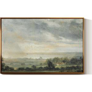 InSimSea Golden Framed Vintage Canvas Wall Art View From Elbe Valley Mountains Landscape 24x36inch, Muted Neutral Colors Wall Decor, High Cloudy Sky Prints Rustic Cottage Farmhouse Modern Decor