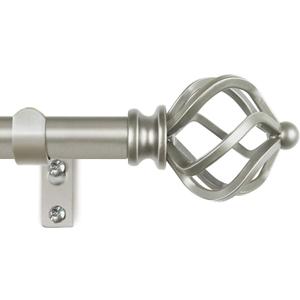 KAMANINA Silver Curtain Rods for Windows 48 to 84 Inch, Adjustable Single Curtain Rod 32 to 86 Inch(2.6-7.1ft), 3/4 Inch Splicing Drapery Rods with Twisted Cage Finial
