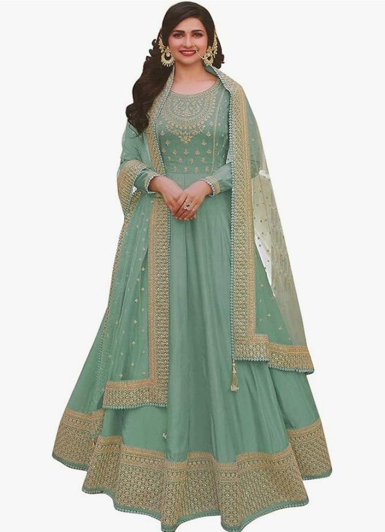 Heni Fashion Ready To Wear Indian/Pakistani Bollywood Party Wear Wedding Long Anarkali Gown Suit for Women, XL