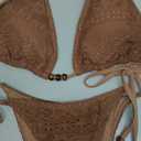 Women's Crochet Triangle Bikini Set String Cheeky Swimsuit 2 Piece Bathing Suits Coffee, Size Medium