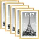 upsimples 11x17 Picture Frame Set of 5, Display Pictures 9x15 with Mat or 11 x 17 Without, Wall Gallery Poster Frames, Gold