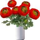 ATFL Orange red Ranunculus Artificial Flowers,6 Pcs Artificial Faux Silk Ranunculus Flowers with Real Touch Stems,Fake Peony Flowers for Floral Arrangements DIY Wedding Bouquet Party Table Home Decor