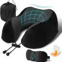 Travel Pillow, Memory Foam Neck Pillow for Traveling, U Shape Neck Pillow Airplane Portable Flight Pillow Travel Kit with 3D Contoured Eye Masks and Earplug for Plane Train Car Home Office - Black