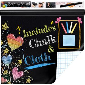 Chalkboard Wallpaper Peel and Stick, 35.4"x118.1" Blackboard Contact Paper Self Adhesive, Vinyl Chalk Board Wall Sticker with 8 Colorful Chalks & 1 Rag