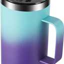 KXIAOCHEN 20oz Insulated Coffee Mug with Lid, Stainless Steel Coffee Cup, Double Wall Vacuum Coffee Tumbler with Handle, Premium Thermal Travel Coffee Mug (Blue Green+Purple)