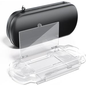 EVA Hard Storage Case for PSP 2000/3000, Portable Travel Carrying Bag with Transparent Protector Shell, Anti-Shock Interior, Wrist Strap & Double Zipper Design (Black)