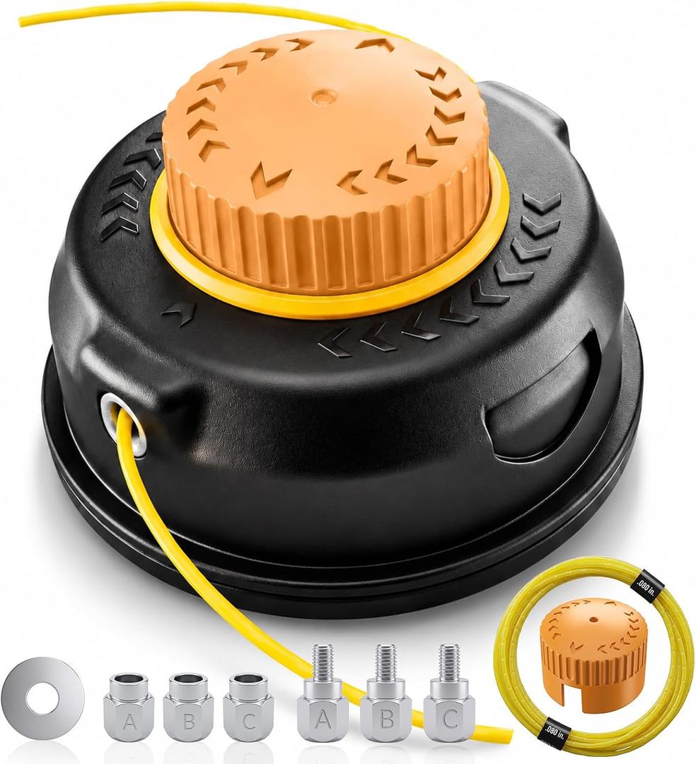 Universal Bump Feed Trimmer Head Replacement Fits Gas and Cordless Trimmers | Wide Compatibility, Gentle Bump to Feed, Ease of Install, No Line Jams, Feed the Right Amount, 7 Thread Adapters, Extra Cap