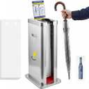 Lunibee Wet Umbrella Bag Stand with acrylic instruction sign，Automatic Wet Umbrella Wrapper Packing Machine with 1000 Long Bags ,Silver Stainless Steel ,Single Slot Dispenser Holder Stand for Commercial Shopping Malls, Hotels, restaurants