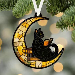 Christmas Ornaments Tree Decorations Hanging Ornaments for 1pc Clear Acrylic Moon Black Cat Reading Outdoor Indoor Home Decor
