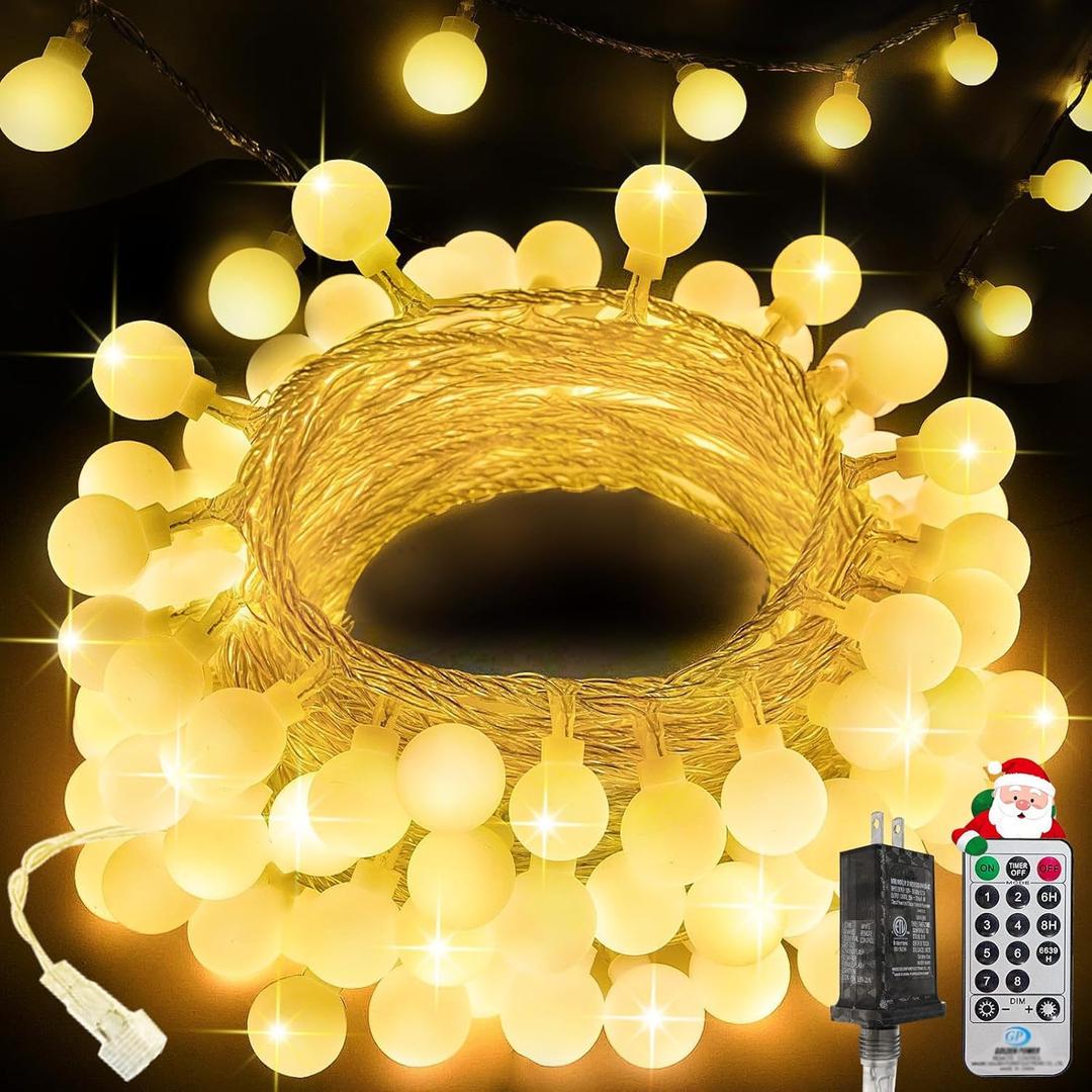 300LED Connectable Globe String Lights Indoor Outdoor for Bedroom, 108ft Warm White Christmas Lights with Remote, Waterproof Fairy Light Plug in 8 Modes for Room Classroom Wedding Christmas Decor