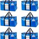 TAILI Extra Large Moving Bags, 6 Pack Blue Heavy Duty Totes For Storage with Visible Window, Wrap Around Handles, Storage Bags for Space Saving, Alternative to Moving Boxes
