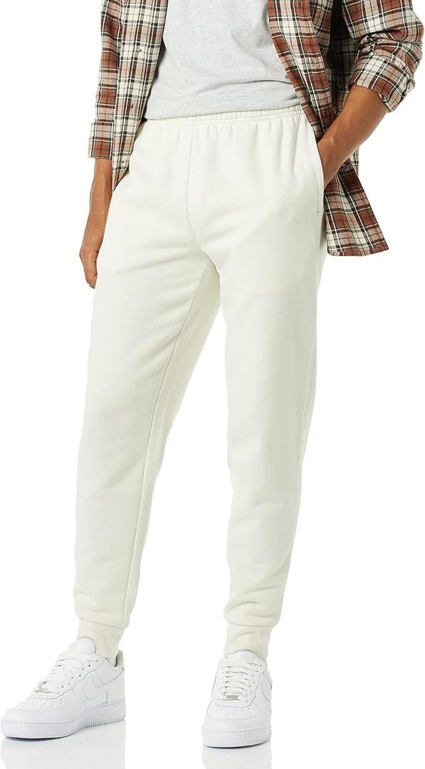 Amazon Essentials Men's Relaxed Fit Fleece Joggers Sweatpants with Drawstring Waist, Tapered Leg, Ribbed Cuffs, Brushed Interior, Cream, Medium