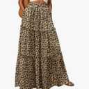 Lepunuo Womens Casual Waisted Flowy Maxi Skirts Trendy Floral Cute Long Skirts Size 2XL Leopard Print