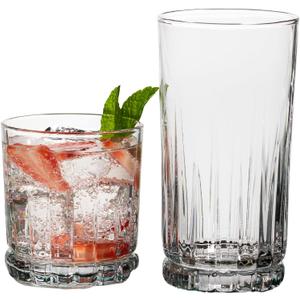 Anchor Hocking Anniston Drinking Glasses Set 16 Piece Set (8 Rocks Glasses & 8 Tumbler Glasses)