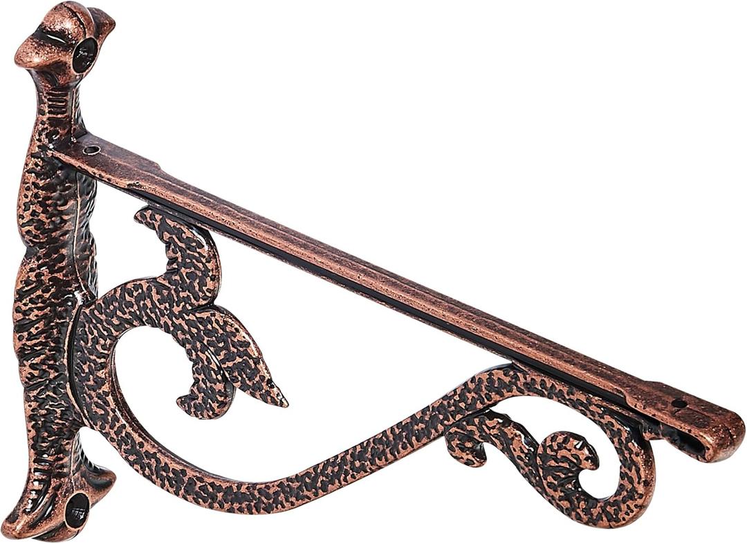 Decorative Shelf Bracket 10 inch, Antique Copper Hammered Shelf Brackets for Shelving, Heavy Duty Vintage, DIY Projects, Hardware Included, 4 Pack