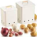 Beautiful Potato and Onion Storage Container Set - Perfectly Sized Spacious Canisters For Your Kitchen Counter Or Pantry - Quality Food Safe Metal Bins Keep Your Produce/Vegetables Fresh Longer (Cream)