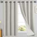 Yakamok Cream Linen Curtains 100% Blackout 63 Inches Long,Room Darkening Textured Curtains for Living Room Thermal Grommet Bedroom Curtain 2 Panels with Greyish White Liner