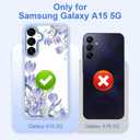 for Samsung Galaxy A15 5G Case6.5 inch with Tempered Glass Screen ProtectorSlim TPU & Hard PC Crystal Clear Cover , Elegant Floral Pattern Design for Girls Women( Galaxy A15-Tulip/Light Purple