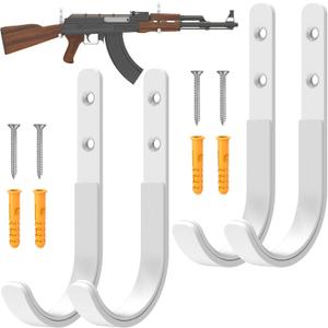 2 x Metal Gun Rack Wall Mount Rifles Shotgun Wall Mount Gun Hooks Wall Mount Gun Hanger for Storing Rifles, Shotguns and Bows with Soft Padding (White-2 Pair)