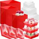 Tatuo 48 Sets Valentines Red Charcuterie Boxes with Clear Lids and Rope Square Cookie Bakery Box Disposable Dessert Boxes for Wedding Party, Sandwich, Cake Containers, 3 Sizes