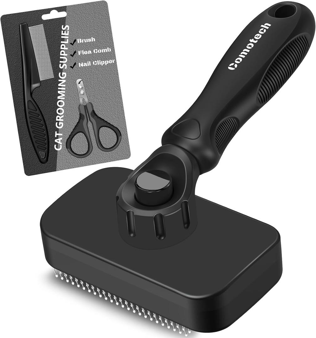 3PCS Cat Grooming Supplies, Cat Brush & Nail Clipper/Trimmer & Flea Comb for Shedding Indoor Cats Essentials Stuff Accessories (Black Grey)
