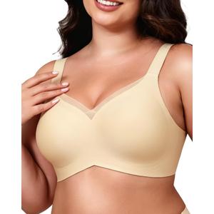 LEVAO Jelly Wireless Bra for Women, Seamless Deep V Neck Everyday Bra