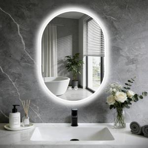 20x28 LED Bathroom Mirror with Lights Oval, Lighted Bathroom Vanity Mirror for Wall, Front Lit and Backlight, Anti-Fog, 3 Color Dimmable, Vertically Only