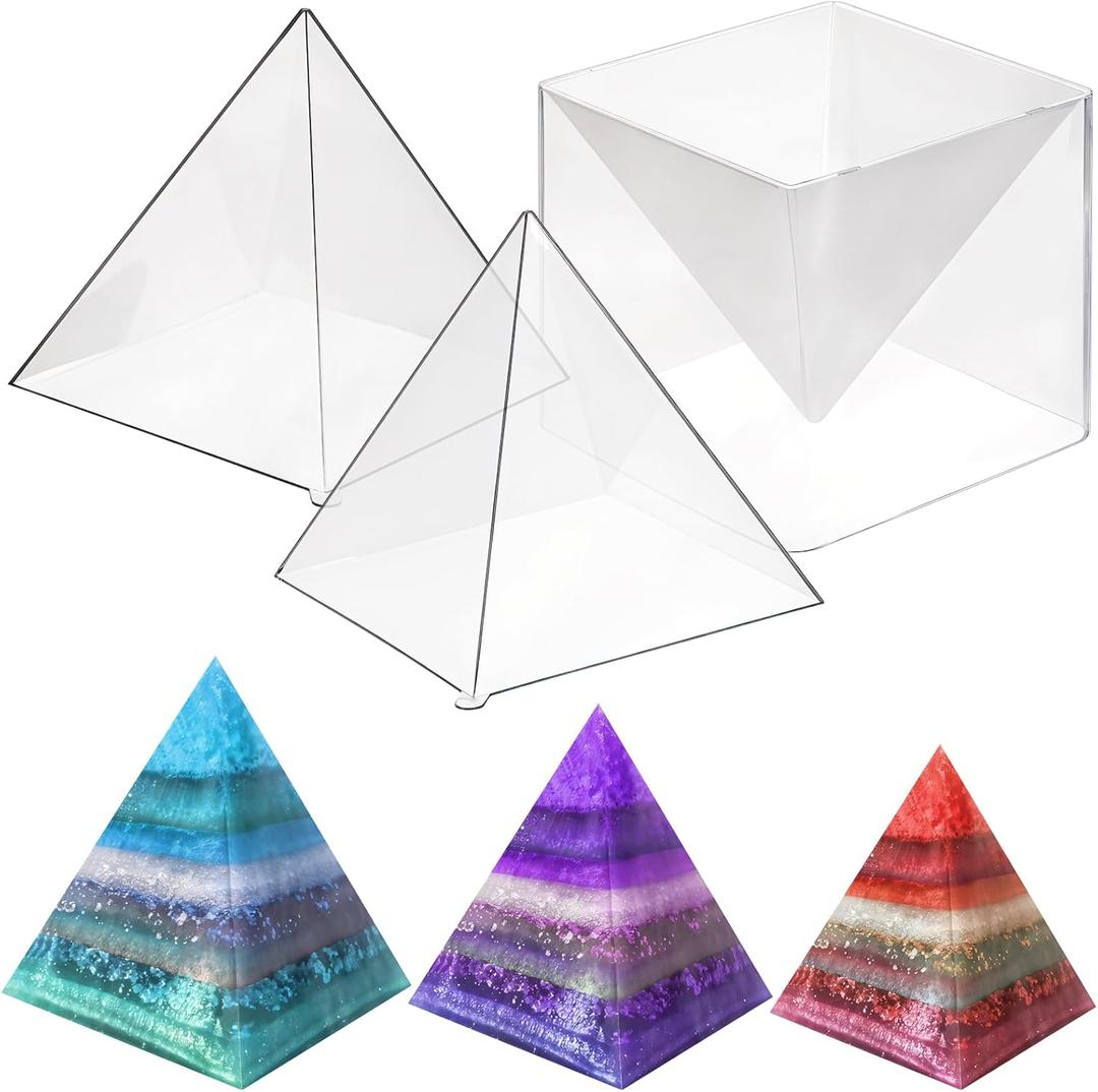 Super Large Clear Silicone Pyramids Molds for Resin, 2Pcs Inner Pyramid Silicone Molds + 1Pcs Plastic Frame, Shiny Resin Mold for Chakra Orgonite Orgone Pyramid DIY