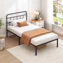 Twin Bed Frame with Classic Headboard,Strong Metal Slats Support,Under Bed Storage Space,No Box Spring Needed,Easy to Assemble,Black