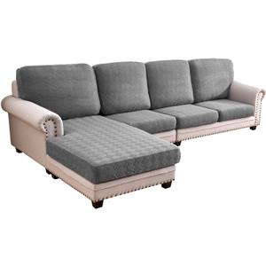Deep Dream Sectional Couch Covers 8 Pieces, Stretch Couch Cushion Covers, L Shaped Washable Sofa Covers for Left/Right Sectional Sofa (4 Backrest Cover + 3 Seater + 1 Chaise, Dark Grey)