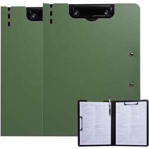 FRETONBA Clipboard Folder, 2 Pcs A4 Foldable Clipboard with Horizontal and Vertical Double Metal Clips, 360 Degree Foldable Binder Clipboards with Pen Holder, File Cover Work Folder Clipboards, Green