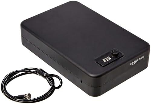 Amazon Basics Portable Security Case Lock Box Safe, Small Lock Box with Code, for College Dorm Room, Home, Combination Lock, XXL, Black