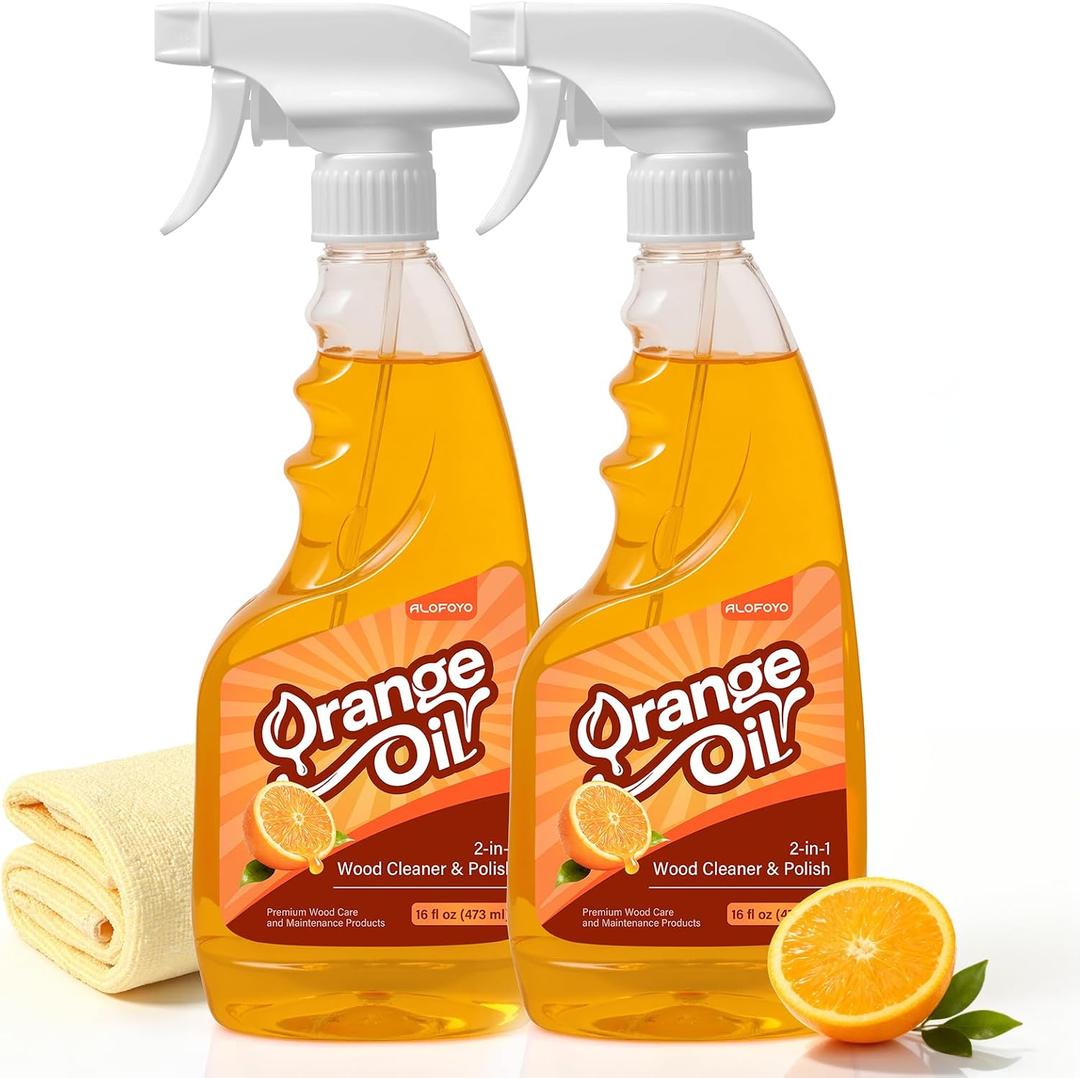 2-in-1 Furniture Polish Wood Cleaner - 2Pack Natural Orange Oil Spray Protect Wood Surface Safely, Enhanced Furniture Restorer Finish Cabinets, Tables, Antique, Floor, 32oz Total