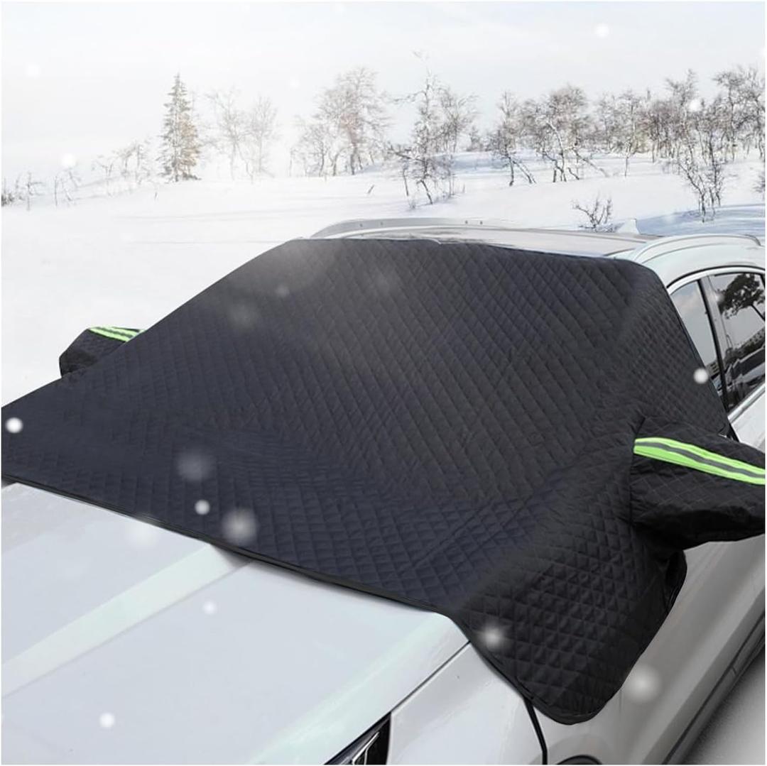 Car Windshield Snow Cover, 5 Layers Magnetic Auto Windshield Protector with Side Mirror Covers, Universal Weatherproof Winter Exterior Accessories for Most Vehicles (Black)