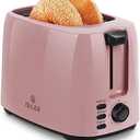 iSiLER 2 Slice Toaster, 1.3 Inches Wide Slot Bagel Toaster with 7 Shade Settings and Double Side Baking, Removable Crumb Tray, Defrost Cancel Function Pink