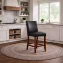 Homepop Home Decor | Classic Counter Height Bar Stools | Faux Leather 24 Inch Bar Stools | Decorative Home Furniture (Brown Faux)