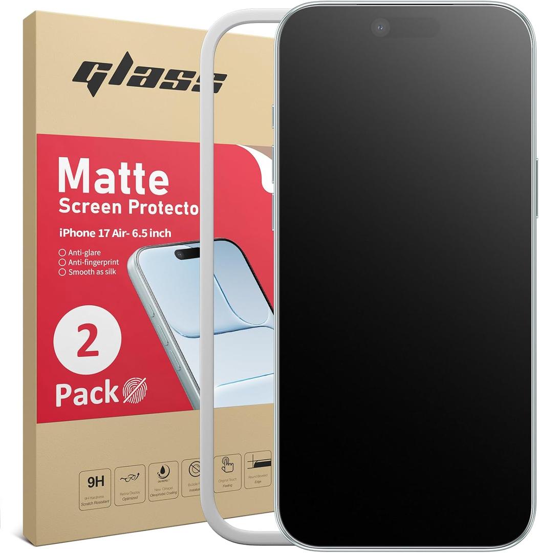 Ambison 2 Pack Compatible with iPhone 17 Air 6.5inch 2025 Matte Screen Protector Scratch Resistance Tempered Glass Military Grade, Anti Glare & Anti Fingerprint, Smooth as Silk, No Bubbles, Easy Installation Frame