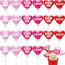 JolliLudo Valentines Day Heart Balloons Multicolor Self Inflatable Small Balloons with Bow Rod 4 Inch Mini Valentine Decoration with Sweet Love Words for Wedding Birthday Engagement Party (24 Pcs)