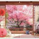 8x6ft Fabric Spring Cherry Blossoms Backdrop Japanese Sakura Garden Photography Background Room Courtyard Indoor Party Decorations Photo Banner Props
