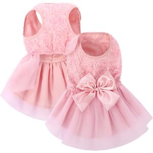 ASENKU Dog Dress Pet Wedding Dress Princess Lace Puppy Birthday Party Outfit Formal Apparel Girl for Small Medium Dogs Cats (Small, Pink)