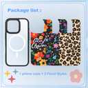 IYH for iPhone 15 Pro Case with 3 Interchangeable Magnetic Back Covers, Military-Grade Protection | Wireless Charging Compatible, Floral Pattern, Black