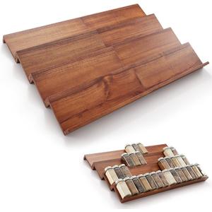 Tinamo Acacia Wooden Spice Rack Organizer for Cabinet - Spice Drawer Insert, Spice Organization for Cabinet, Seasoning Organizer, 4-Tier Spice Jar Rack for Drawer, Spice Holder Pack of 8 (64 Jars)