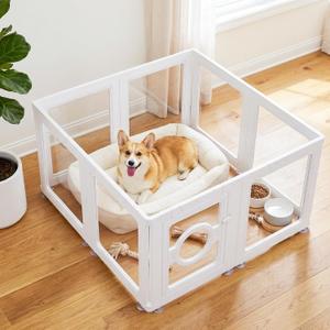JEKO&JEKO Clear Acrylic Dog Playpen Indoor, Transparent Pet Play Pen for Puppies, Small Dogs, Cats & Rabbits, Easy Assemble Plastic Dog Fence, Easy to Clean (White, 8 Panels)