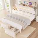 Jocoevol Full Size Bed Frame with Storage Headboard,Upholstered White Bed Frame Full with Storage Drawers and Charging Station,Velvet Platform Metal Bed, Noise-Free No Box Spring Needed